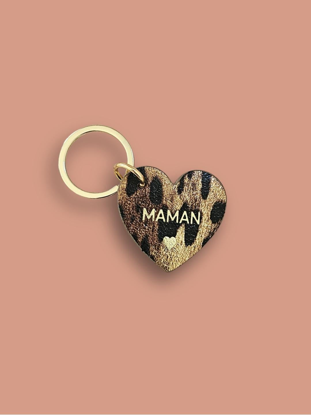 Porte-clés coeur en cuir • MAMAN