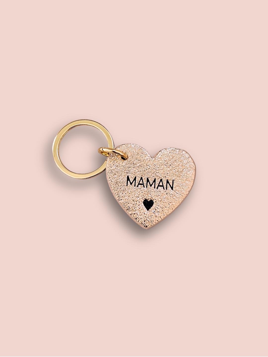 Porte-clés coeur en cuir • MAMAN